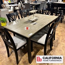 Modern 7-Piece Contemporary Dining Room Table & Chair Set, Wood finish, Minimalist design