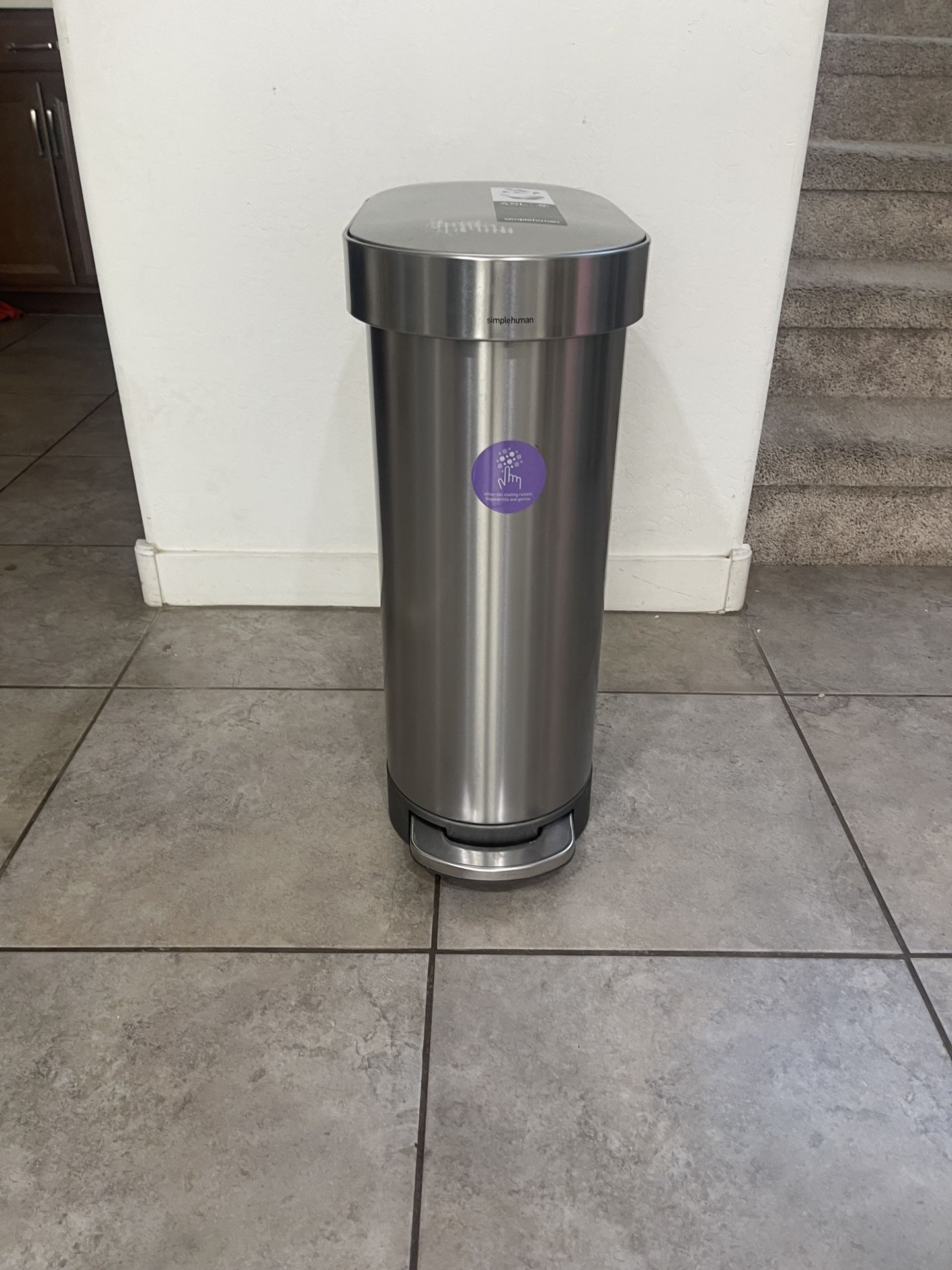simplehuman 45 Liter / 12 Gallon Slim Hands-Free Kitchen Step Trash Can, Brushed Stainless Steel