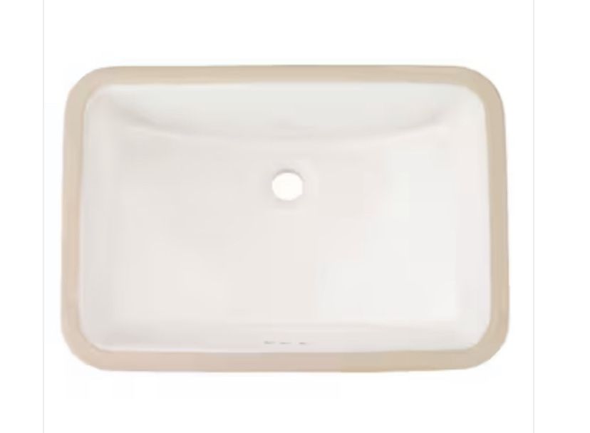 New In Box AquaSource White Undermount Rectangular Bathroom Sink (21.4-in x 15-in) - No faucet holes