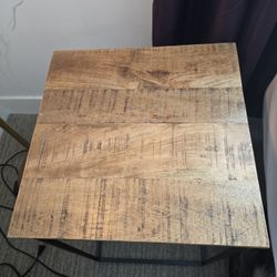Side Table, Wood Top And Metal