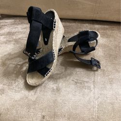 Vince Suede Black Wedge Heel Shoes 