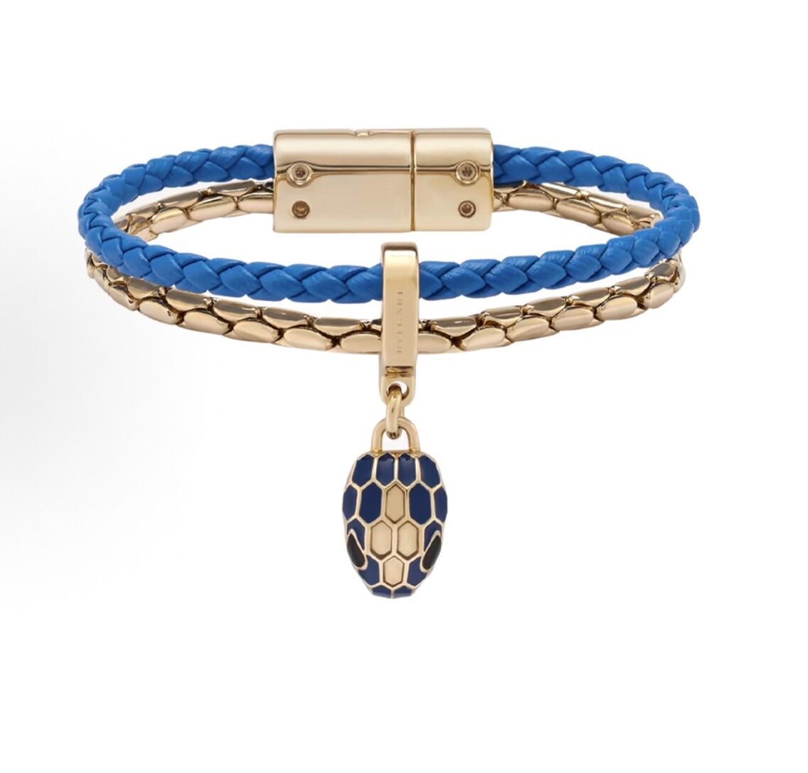 BVLGARI Pendant Decoration Calfskin Bracelet Women's Blue(88)46
