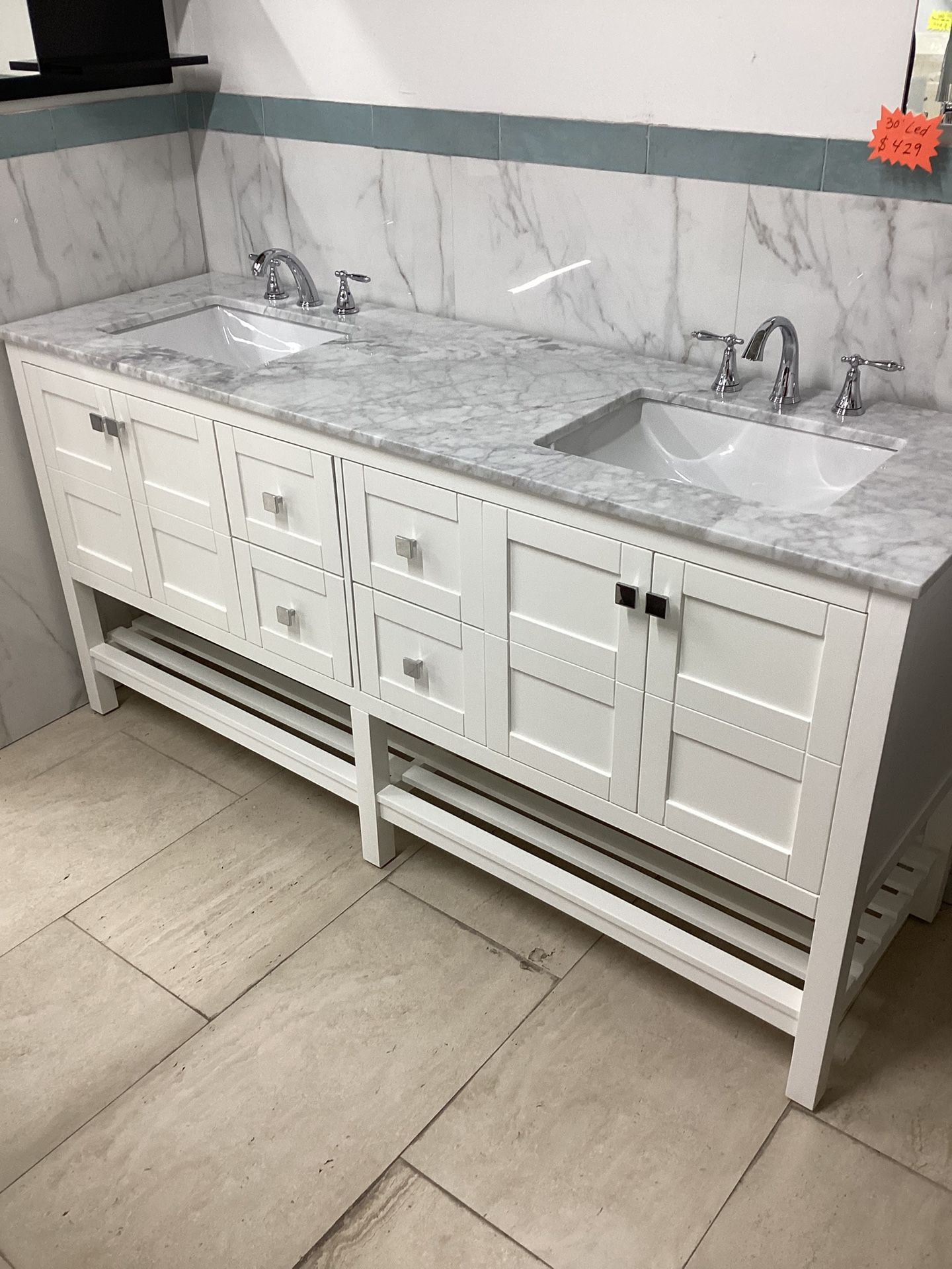 72” Bathroom Vanity Cabinet New Solid Wood Fully Assembled Marble Top 2 Double Sinks Attached Softclose Drawers Doors Ready For Pick Up Today Home improvement
