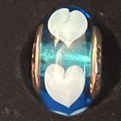 Authentic Pandora Teal With White Heart Glass Bead Charm $25.00/OBRO