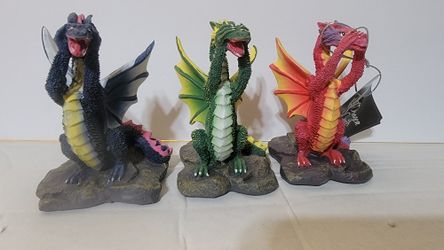 See No Evil, Hear No Evil, Speak No Evil Dragon Figurines, 3-Piece