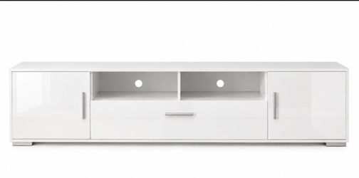 Mueble blanco moderno para TV con almacenamiento – Como nuevo.