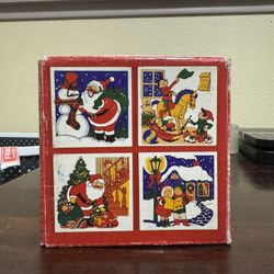 Vintage Christmas Tile Trivet Set of 4 in Original Box 