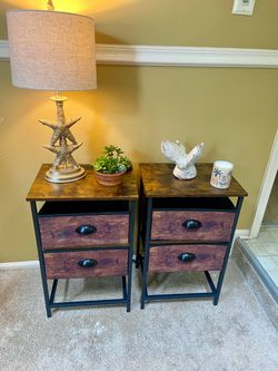 Industrial Rustic 2-Drawer Charging Nightstands