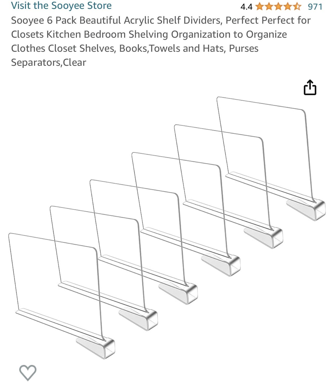 Acrylic Closet / Shelf Divider Organizer (6 pack) 