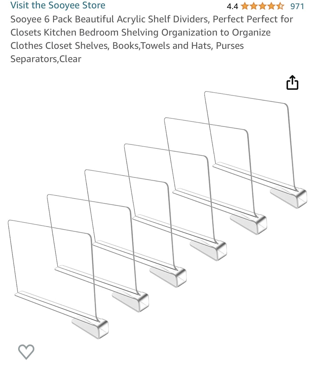 Acrylic Closet / Shelf Divider Organizer (6 pack)