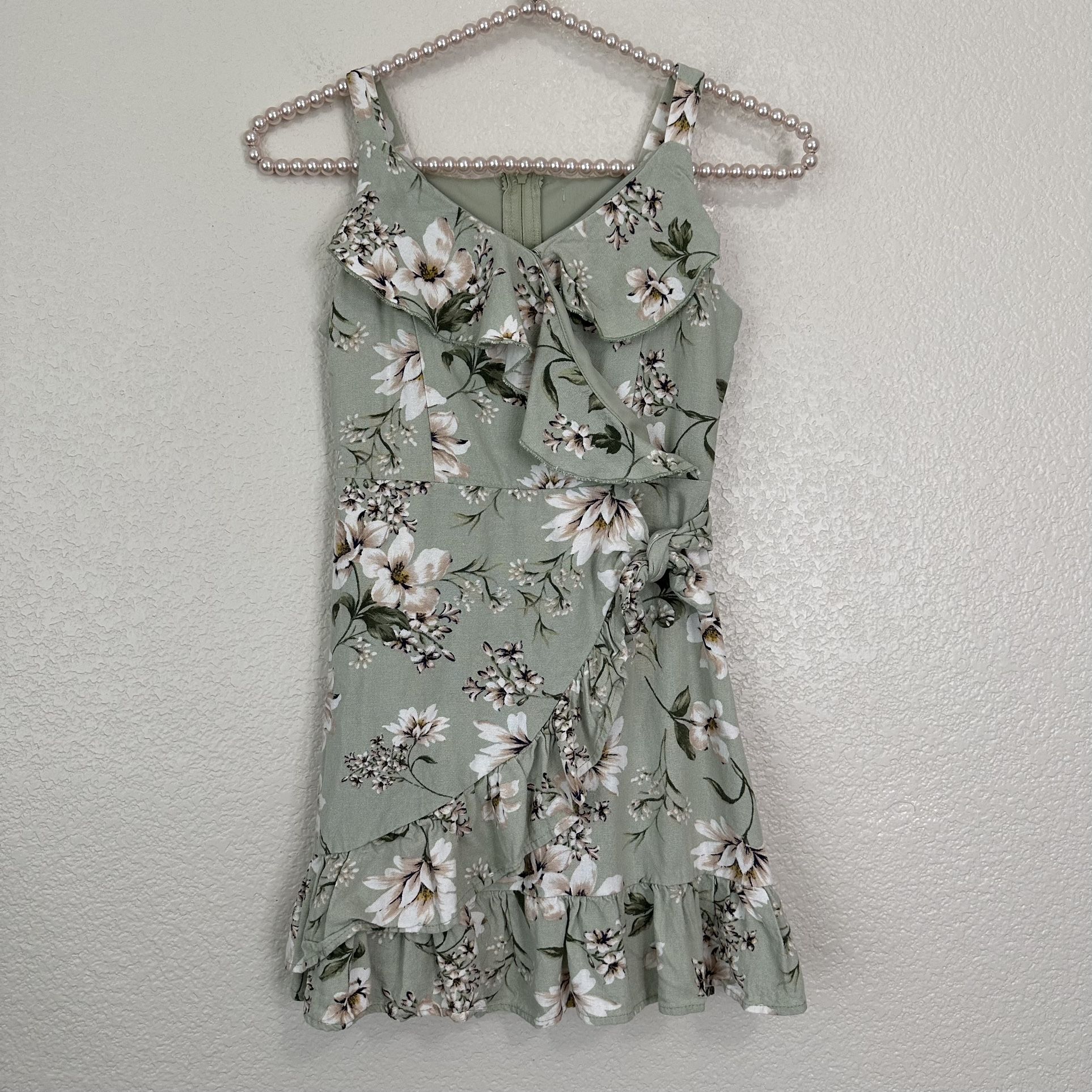 SpeechlessâLinen blend Girl Floral Fit & Flare Ruffled Dress, Size 8