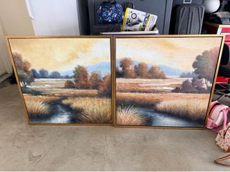 Landscape 1 & 2 Canvas Paintings Framed Art