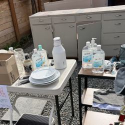 FREE - LOOK nice Credenza Garage Cabinets Metal Shelving And Nicknacks