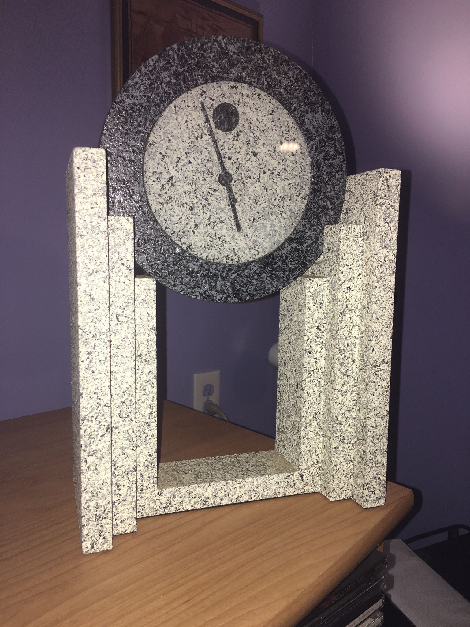 Empire Art Products 1980's Vintage Collectible Grey Faux Granite Mantle Clock