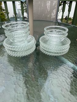 Vintage Anchor Hocking Bubble Bullseye Clear Glass Plates & Berry Bowls Lot 19pc