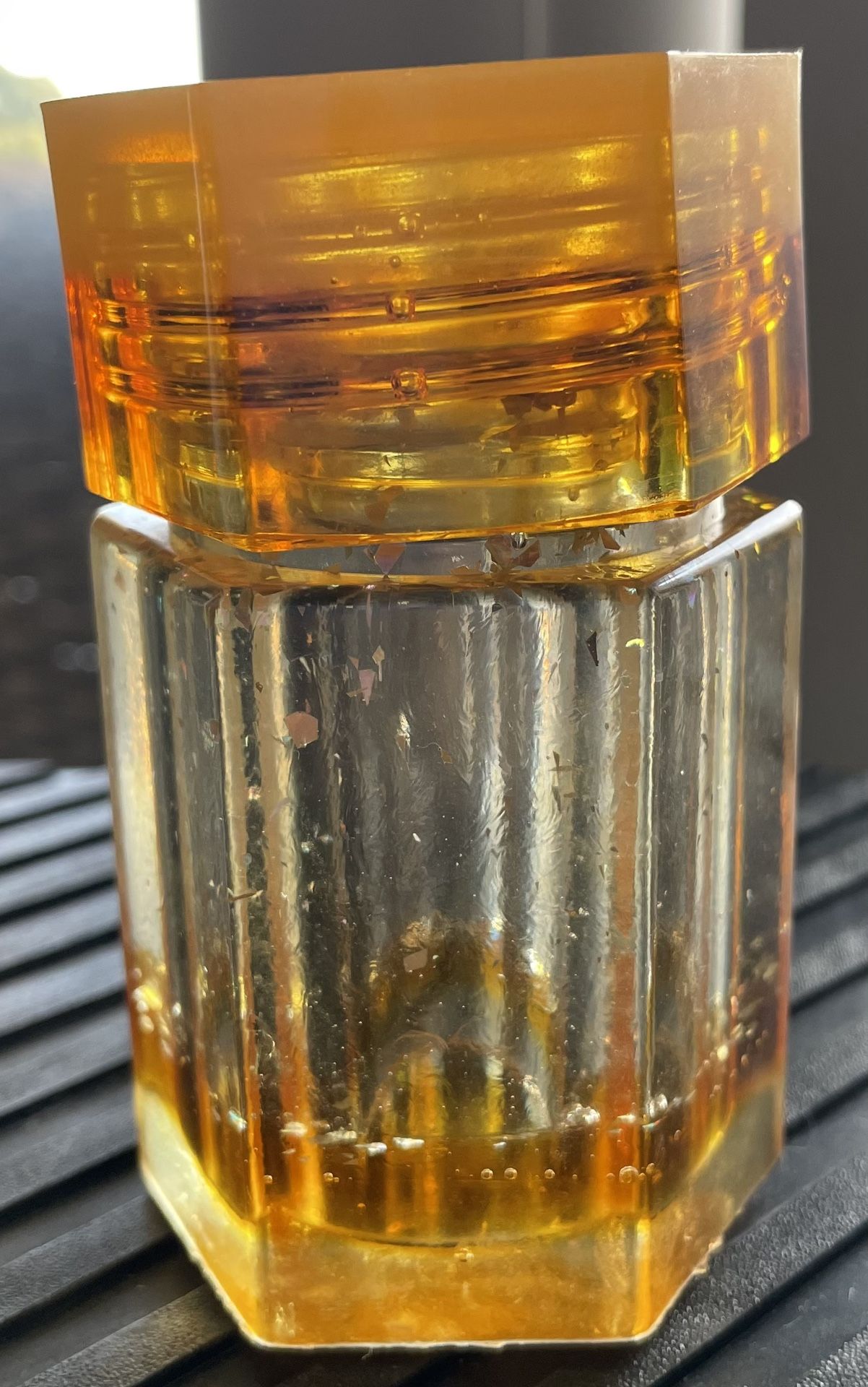 4”-tall Epoxy Honey-colored, Silver-glitter Jar