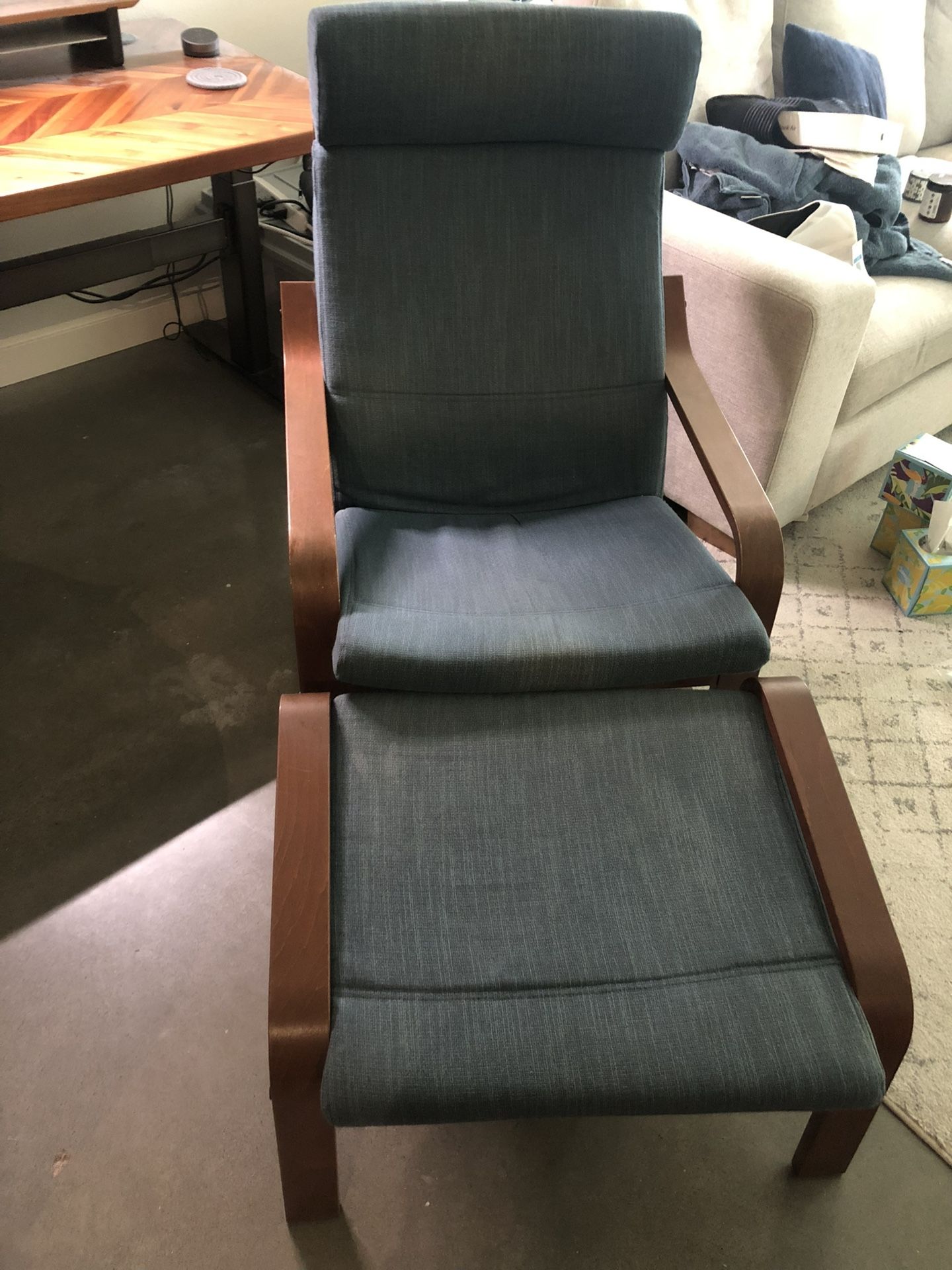Super Comfy Blue Chair And Ottoman