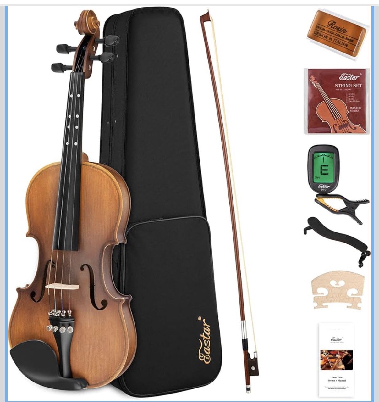 Eastar EVA 3 Acoustic Violin 4/4 Full Size Solidwood Fiddle With Case Bows