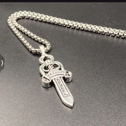 Chrome Necklace Streetwear Hearts/Dagger Silver Designer Chain Dangle 