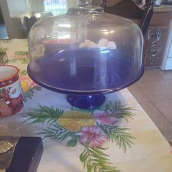 Vintage Anchor Hocking Cobalt Blue Wexford Cake Stand