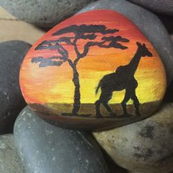 Hand Painted Giraffe Rock
