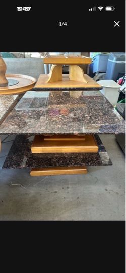 Granite Top Dining Table with Wood Pedestal Base