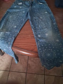 Blue Denim Jeans with Floral Print