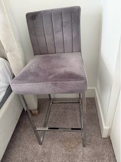 Giselle Gray Velvet Barstools (Chrome Base) PAIR