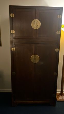 Vintage Asian Style Wooden Armoire Cabinet