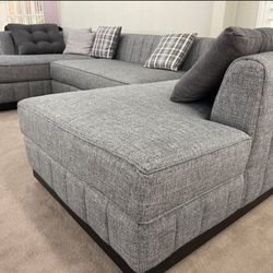 [HOT DEAL] Grayson Linen Gray Double Chaise Sectional & Couch Sofa 