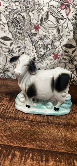 Ceramic Cow Figurine Black and White
