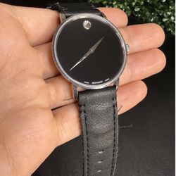 MENS MOVADO MUSEUM 71.1.14.1471 Stainless Steel Watch BLACK DIAL ON LEATHER