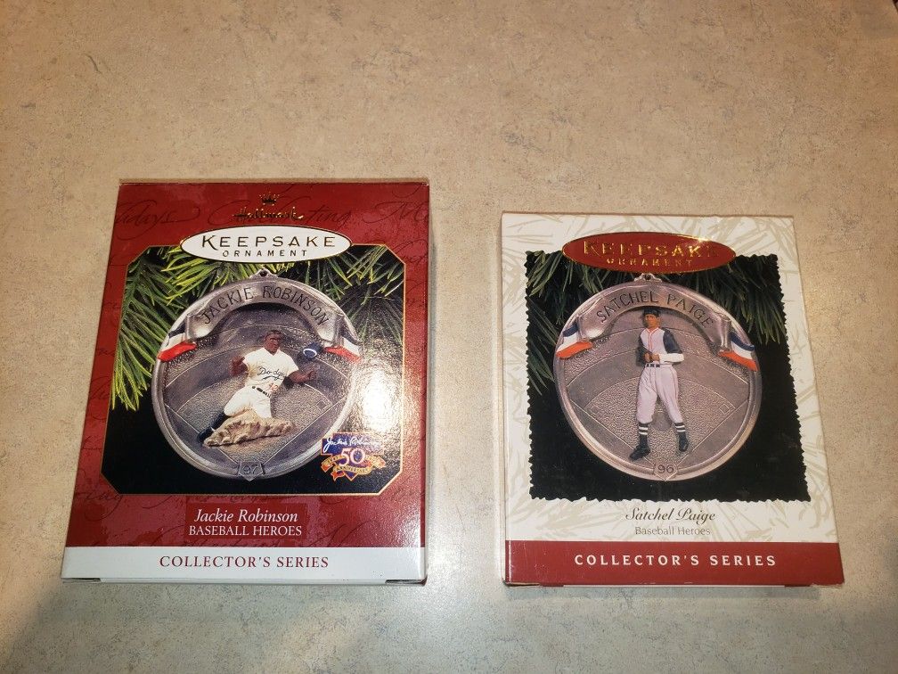 Vintage Jackie Robinson & Satchel Paige Xmas Ornaments NIB