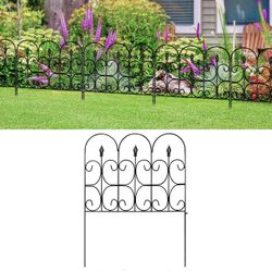 Amagabeli Decorative Garden Fence Outdoor 24in x 10ft Black Coated Metal Rustproof Iron Wire Border Folding Patio Fences Flower Bed Fencing Barrier Se