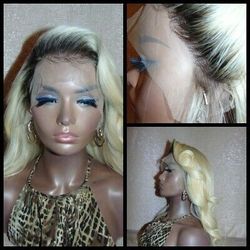 Stock PLATINUM Blonde Dark Root Ombre Wig