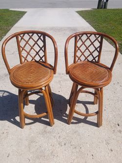 Boho Rattan Swivel Barstools