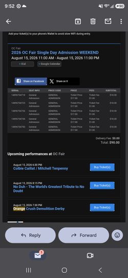 OC Fair 5 tickets - Saturday August 15th
