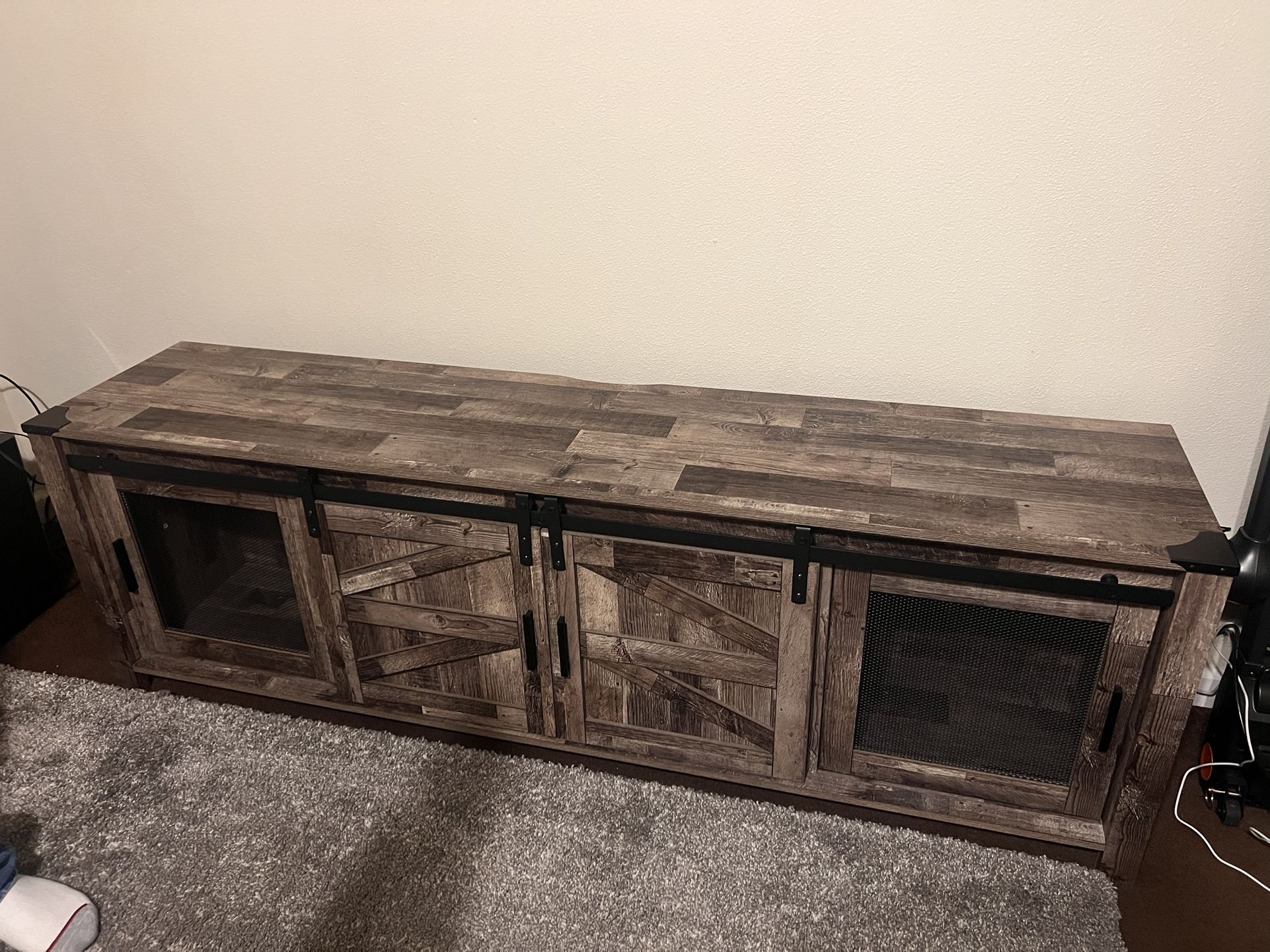 WAMPAT Farmhouse TV Stand for 75 inch TV, 80" Wood Sliding Barn Door