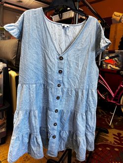 Light Wash Denim Tiered Button-Front Dress