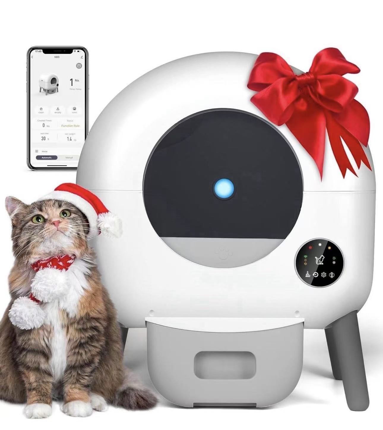 Self Cleaning Litter Box, Automatic Cat Litter Box with APP Control, Multi-Cat Compatible,1 Roll of Garbage Bags and Mat,white2.0X