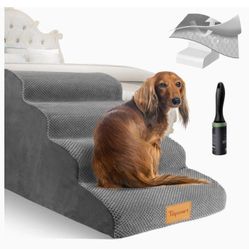 High Density Foam Dog Steps 4 Tiers,Extra Wide Deep Pet Steps,Non-Slip Pet Stairs for Bed, Best for Older Dogs Injured,Cats with Joint Pain
