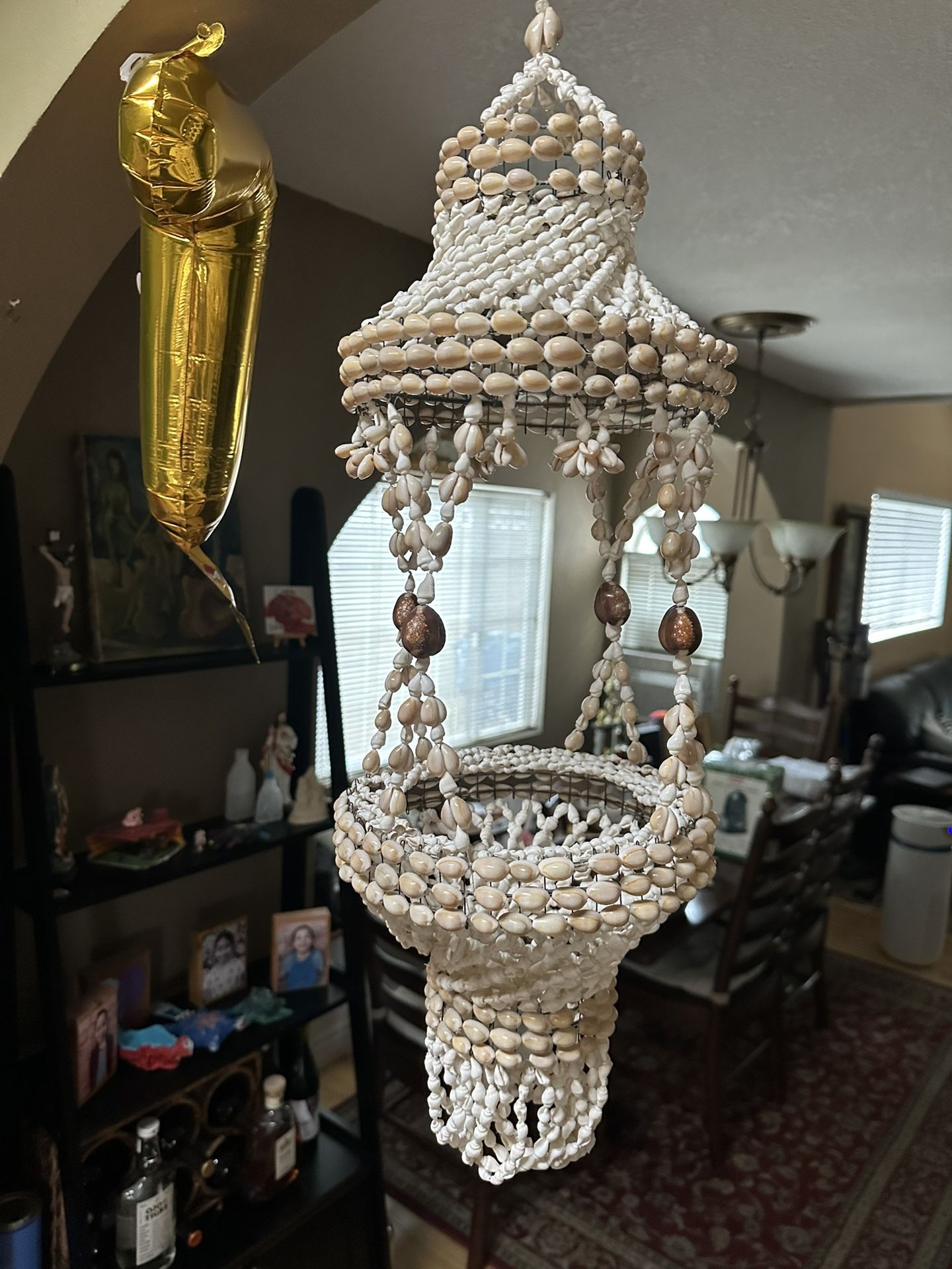 Vintage Seashell Hanging Basket Plant Holder 29" Boho Beach Cottage Cowrie Shell