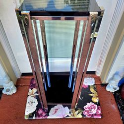 Aico Discoveries Chrome Legs Black Glass Top Two Tier Stand Pedestal 39.5"×11.5"