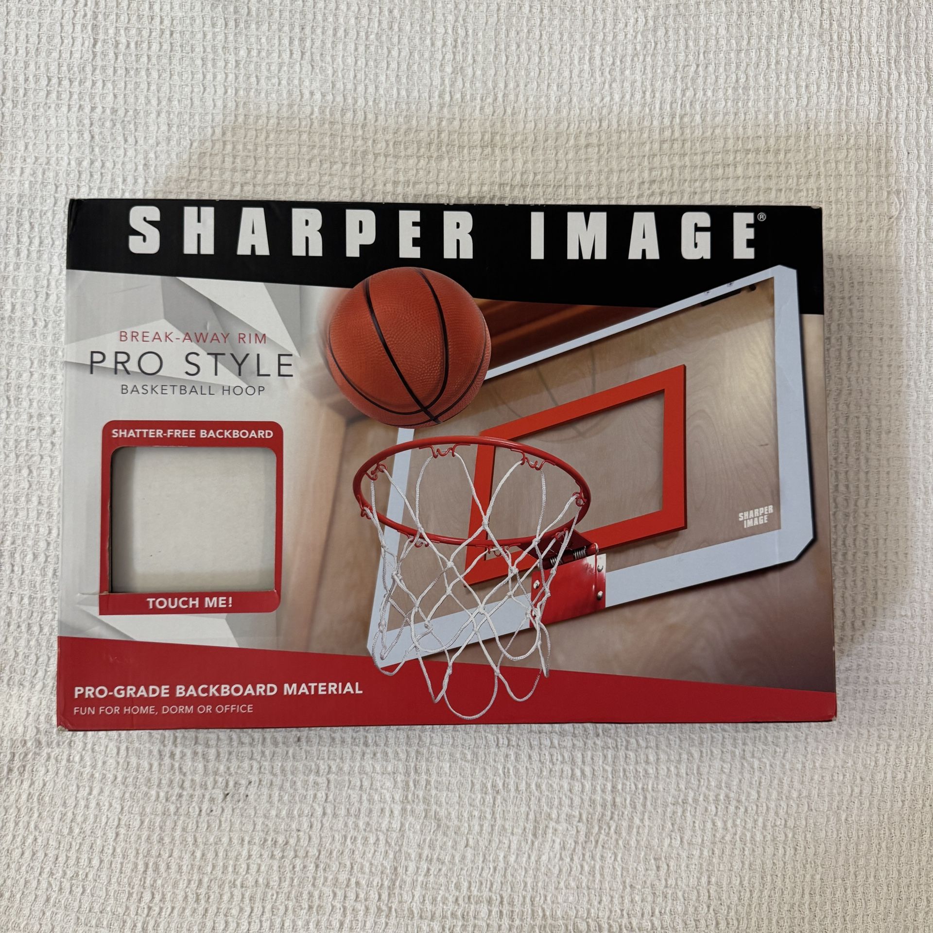 Sharper image breakaway rim pro style basketball hoop with ball for indoor use