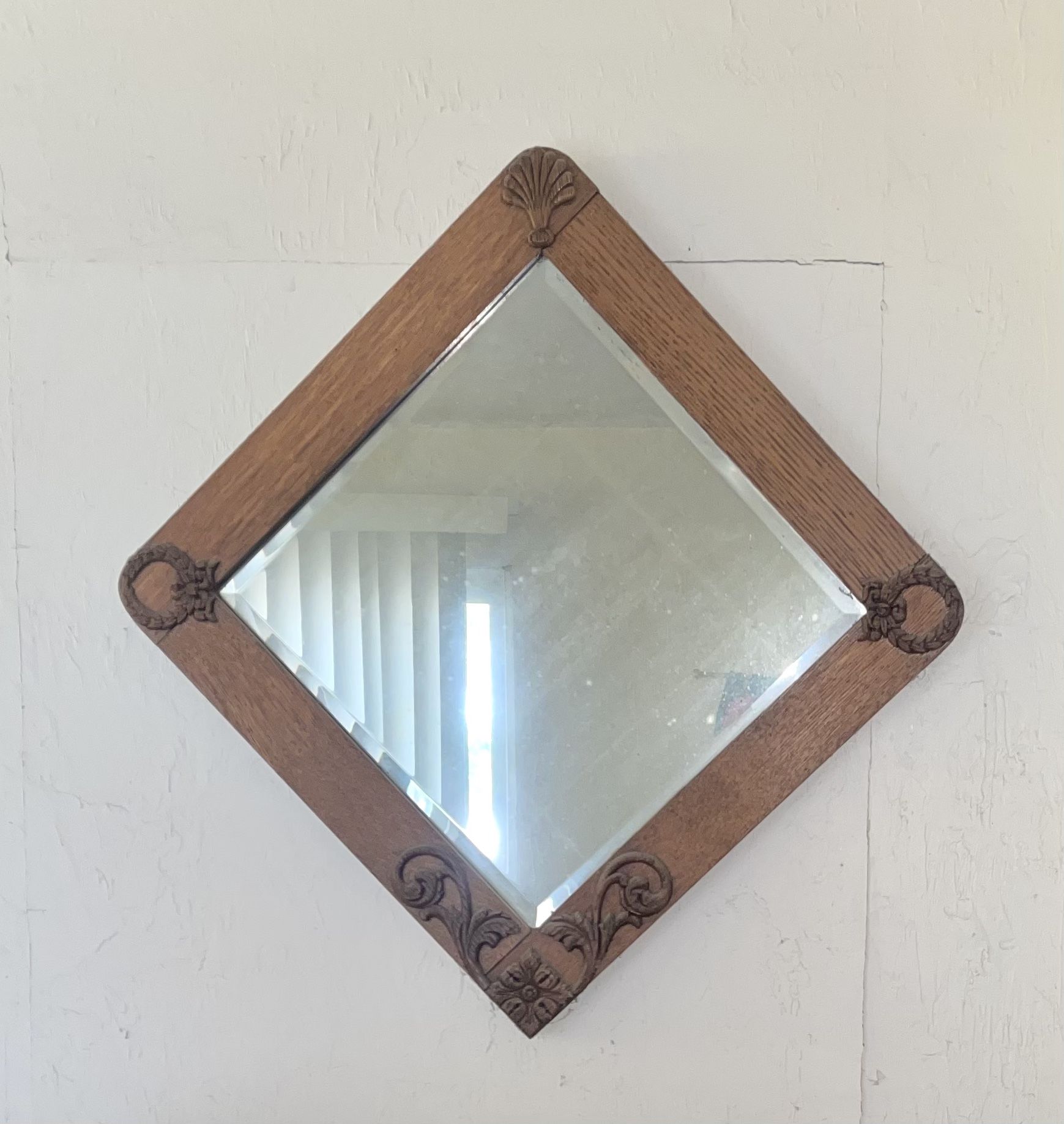 Beautiful Vintage Oak Wood Hanging Mirror 