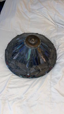 Vintage Tiffany Style Blue Stained Glass Floral Small Lamp Shade SHADE ONLY N Nouveau-yeur