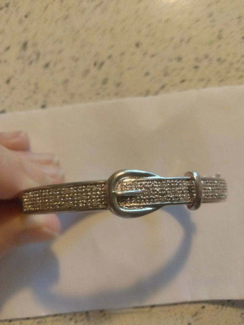 Rhodium Plated Diamond Hinged Buckle Bracelet