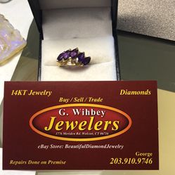 14 Kt ,genuine Gold ,5 Gem Amethyst February Gem,Ring 