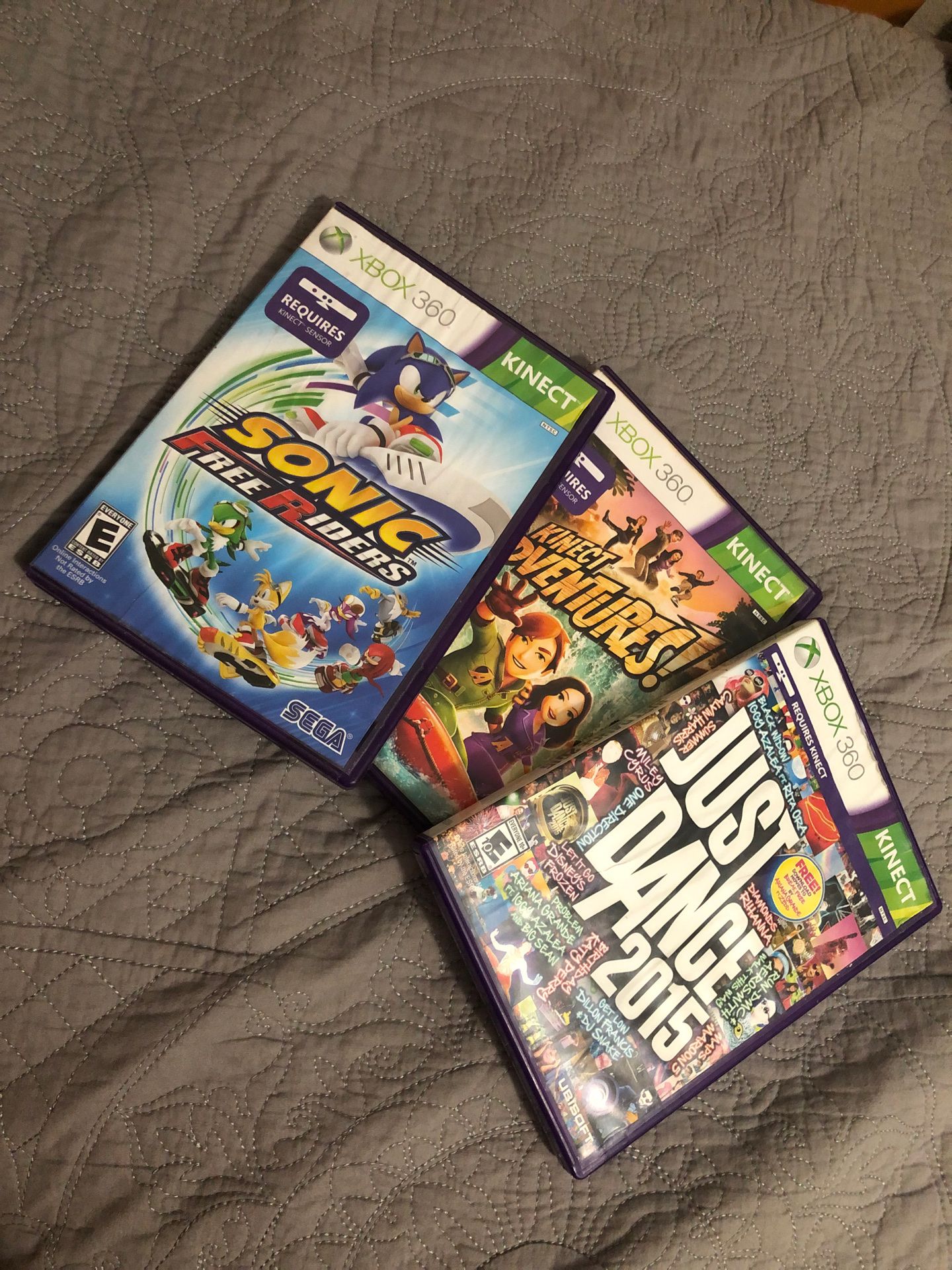 Xbox 360 Kinect Games (Just Dance 2015, Kinect Adventures, and Sonic Free Riders)