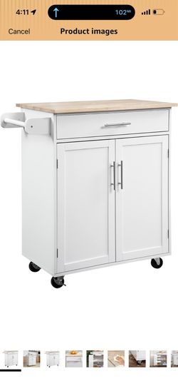 Kitchen Island Cart with Drawer, Storage & Rolling Wheels - White